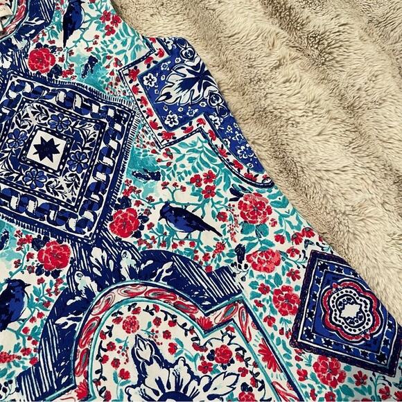 Charter‎ Club Costal Spring Blue Floral Bird Stretchy Sheath Dress - Picture 3 of 6